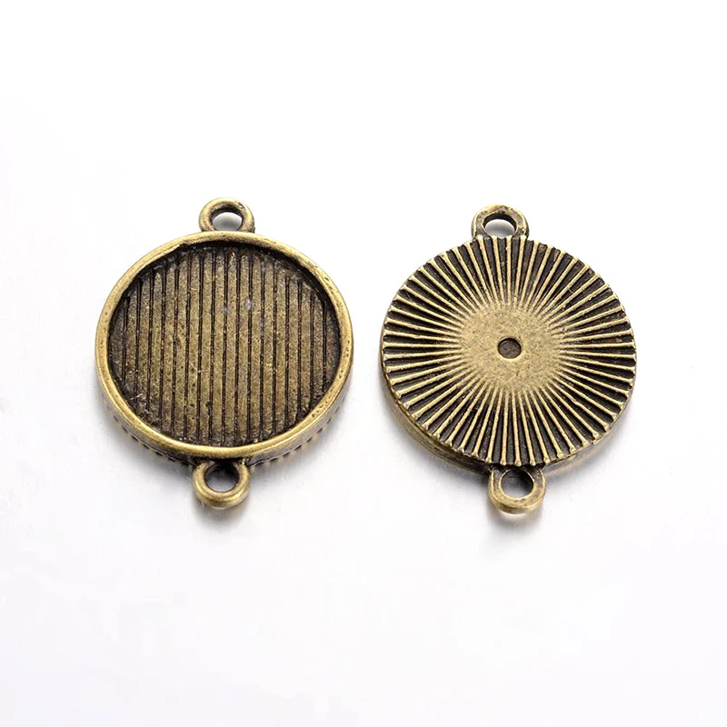

100PC Tibetan Style Cabochon Connector Settings Cadmium Free & Lead Free Flat Round