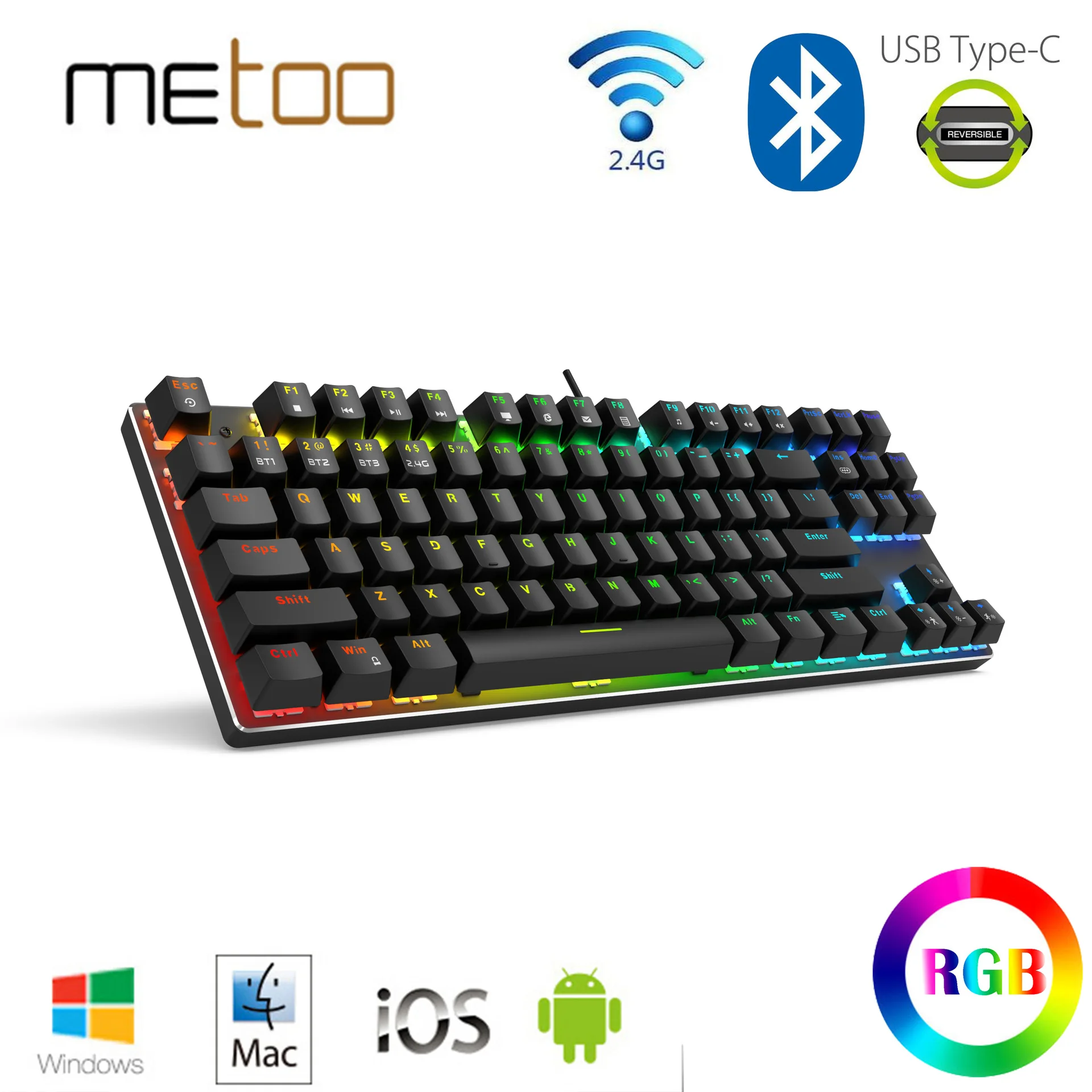

87 key Bluetooth mechanical keyboard wired wireless Bluetooth 2.4G the third mock examination flat phone MCA green tea red axis