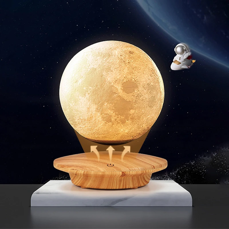 3D Novelty  Floating Magnetic Levitation Moon Lamp Rotate LED Night Light 3 Colors Dimmable Bedroom Decor Bedside Table Lamp