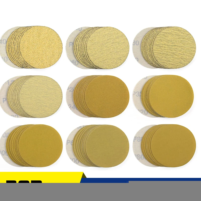3 Inch Gold Hook and Loop Sanding Discs for DA Sanders ,30 Piece Sandpaper 75mm Finishing Discs for Automotive and Woodworking