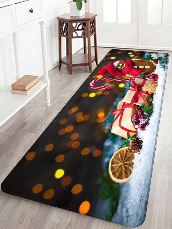 

3D Christmas Santa Claus Anti-slip Kitchen Dinning Room Fireplace Floor Mat Flannel Carpet Rug Durable Xmas Home Decor Floor Rug
