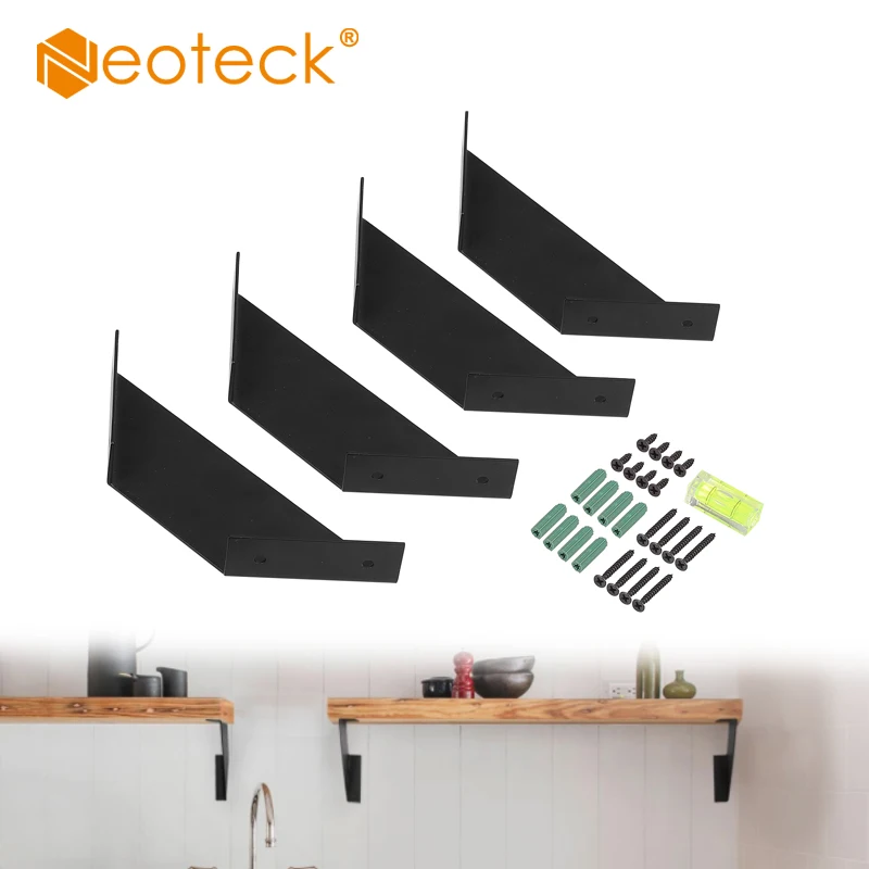

Деревянная полка Neoteck, 4 шт., 6 дюймов, набор кронштейнов, железный, плоский, изогнутый, черный, плавающая промышленная полка для хранения, книж...
