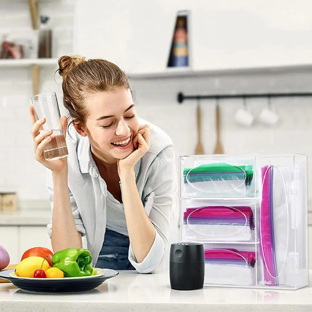 

Convenient Oval Opening Easy Clean Flip Cover Sandwich Bag Organizer Baggie Storage Organizer Acrylic Bag Holder 1 Set