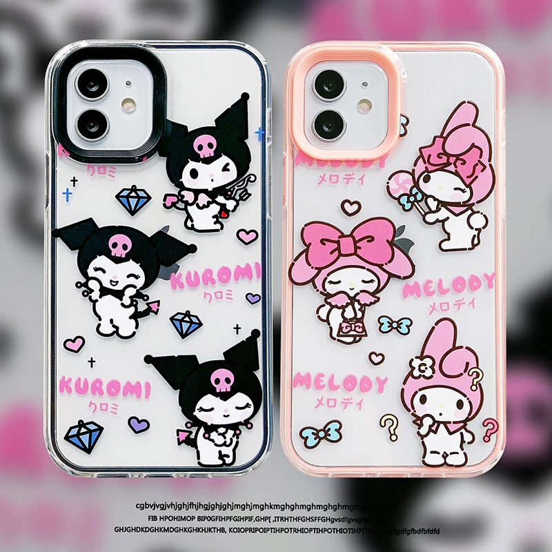 

BANDAI Sanrio Melody Kuromi Couple Cute Cartoon Silicone Phone Case for iPhone 11 12 13 Pro Max 8 7 6 Plus X SE XR Hard Fundas