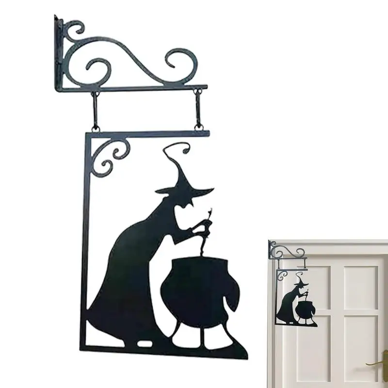 

Witch Cauldron Sign Yard Decoration Halloween Witch Metal Silhouette Halloween Outdoor Decorations Garden Ornaments Party Decor