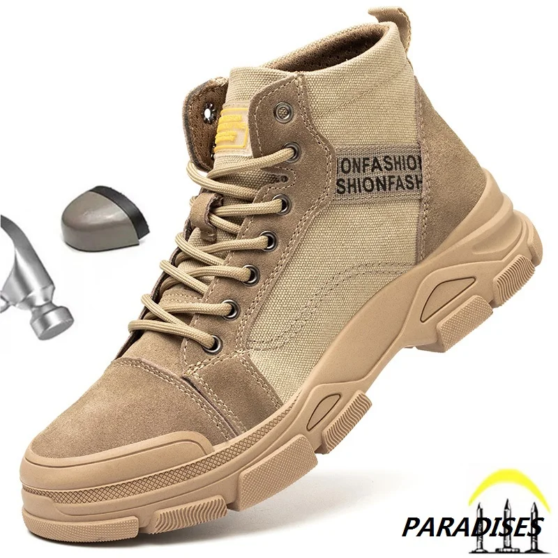 

New Men's Lightweight Canvas Safety Shoes Waterproof Men Work Boots For Men Anti-Piercing And Anti-Smashing Work Sneakers