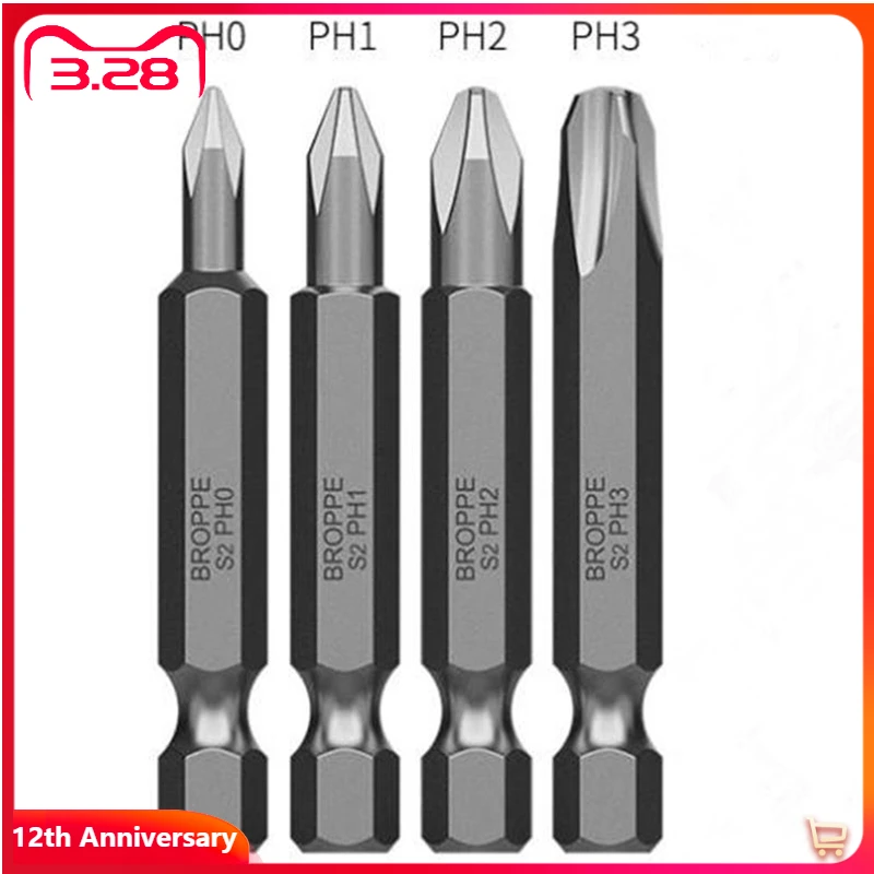 

10Pcs Magnetic Phillips Screwdriver Bits PH0/PH1/PH2/PH3 1/4 ” Hex Shank Cross Electric Screwdriver Bit Power Driver Tool