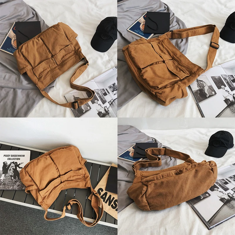 School Women's Messenger Bags for Female Shoulder Bag Ladies Designer Handbag Teenage Large Capacity Casual Canvas Crossbody Bag