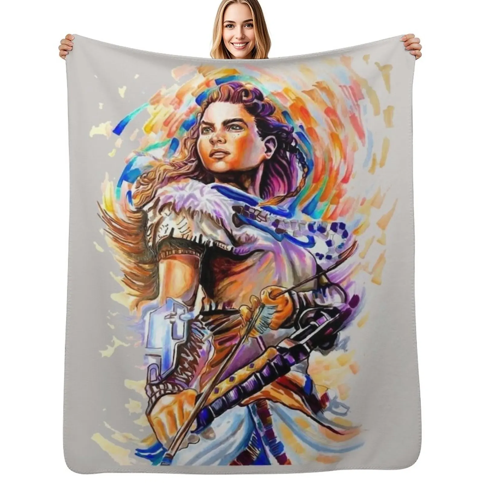 Фото Плед Aloy - Horizon Zero Dawn, летнее постельное белье, пляжные многофункциональные пледы в стиле манга, пледы в клетку №1
