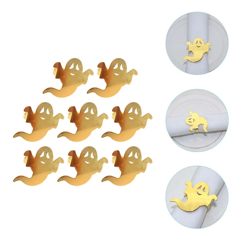 

8 Pcs Ring Ghost Napkin Party Serviette Buckle Metal Halloween Table Decoration Napkins for decoupage assorted
