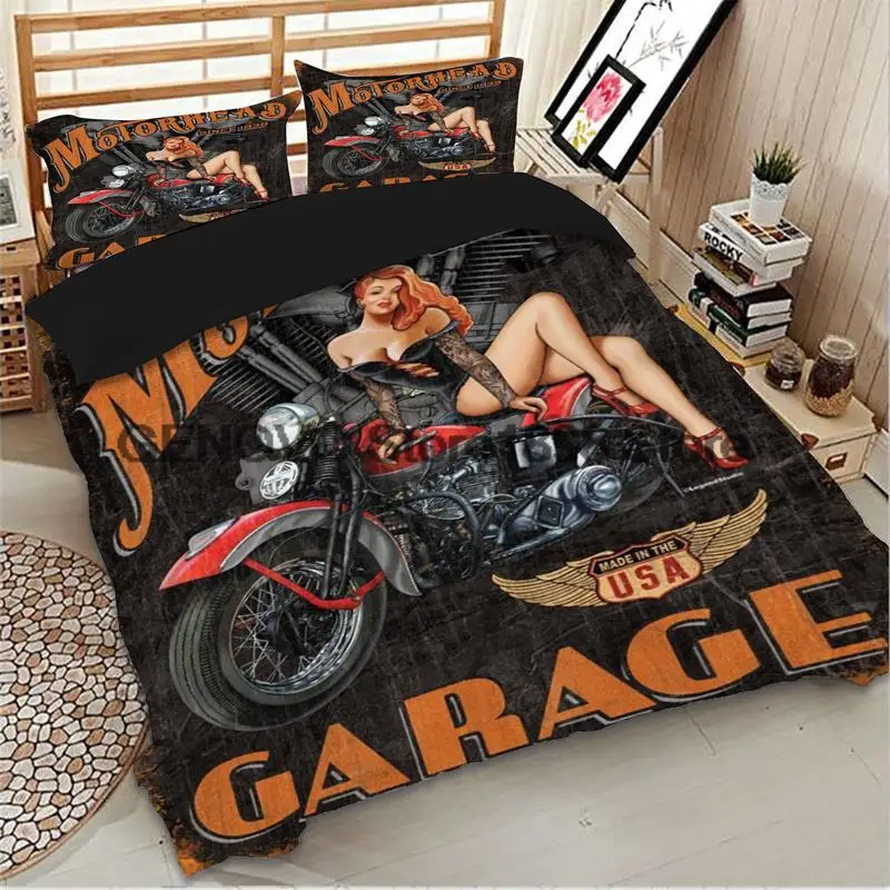 

3D Motorcycle Bedding Set Twin Full Queen King Size Black Duvet Cover Set Sexy Girl Double Single Bedclothes For Adult Teen Home