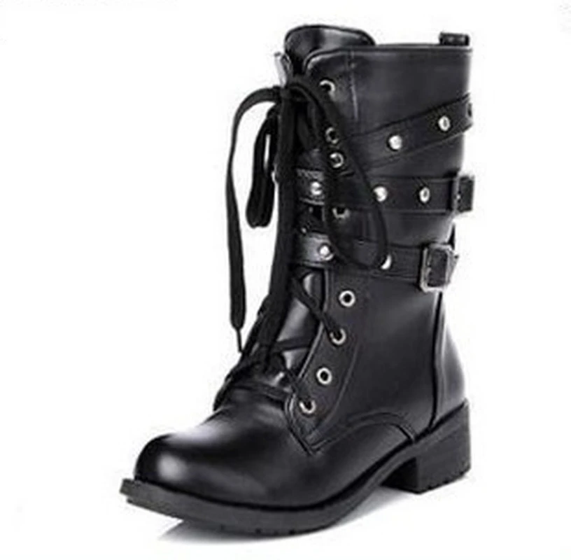 

Spring and Autumn European and American Fashionable Round Toe Thick Heel Motorcycle Boots Rivet Buckle Neutral Martin Boots