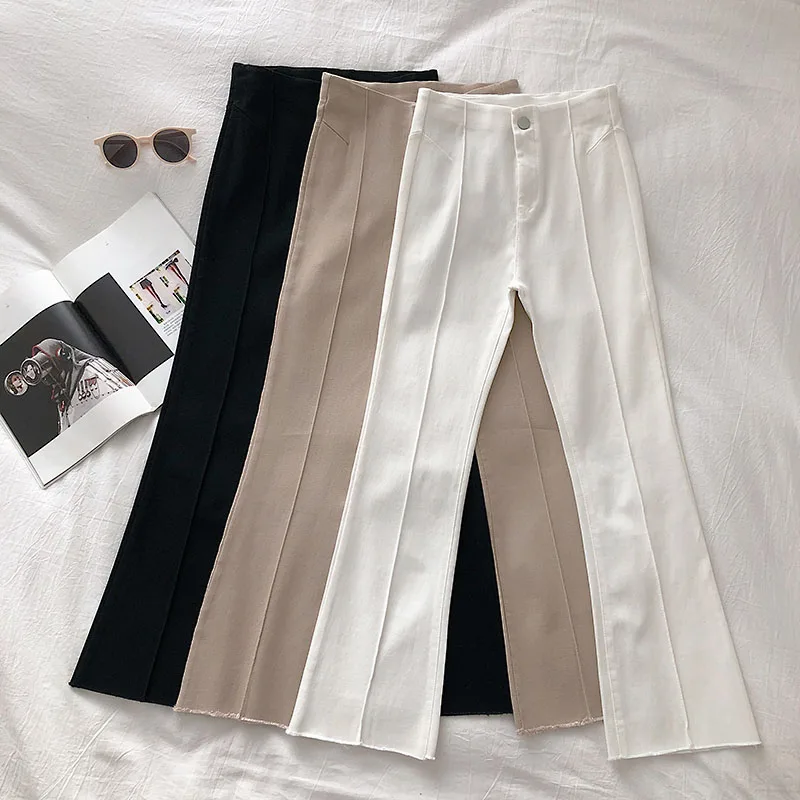 

Simple High Waist White Pants for Women Summer Ninth Pants Casual Cropped Trousers Khaki Skinny Ankle Style Pants Black