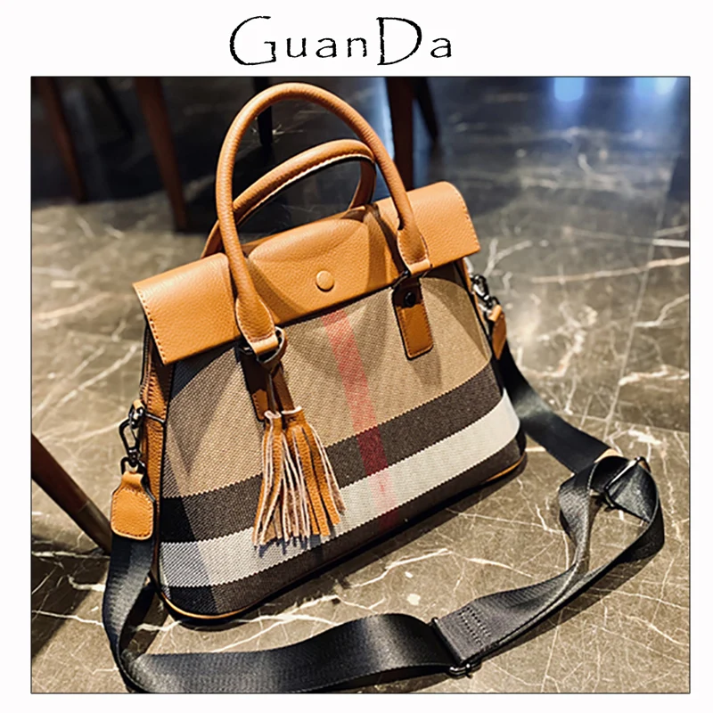 

Универсальная клетчатая холщовая женская сумка, роскошный вместительный модный портфель для женщин, кожаная деловая дамская сумочка на пл...