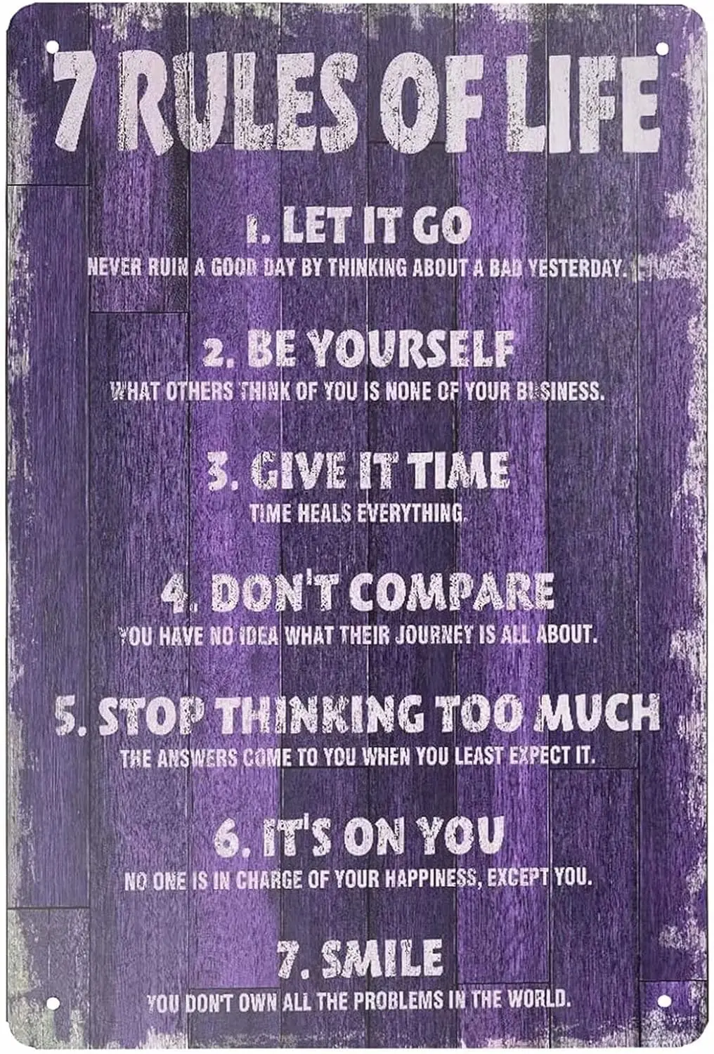 AAROENLYS Retro Tin Sign 7 Rules of Life Motivational Metal Wall Art Plaque Poster for Home Bar Pub 8 X12IN