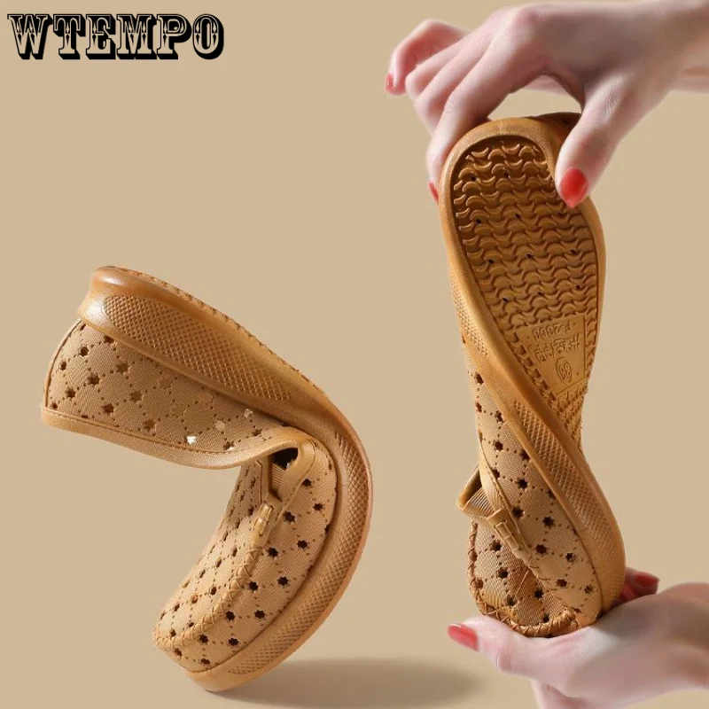 WTEMPO Women Flat Shoes Summer Female Shallow Sandals Hollowed Out Breathable Outdoor Beach Slip on Casual Shoes Dropshipping