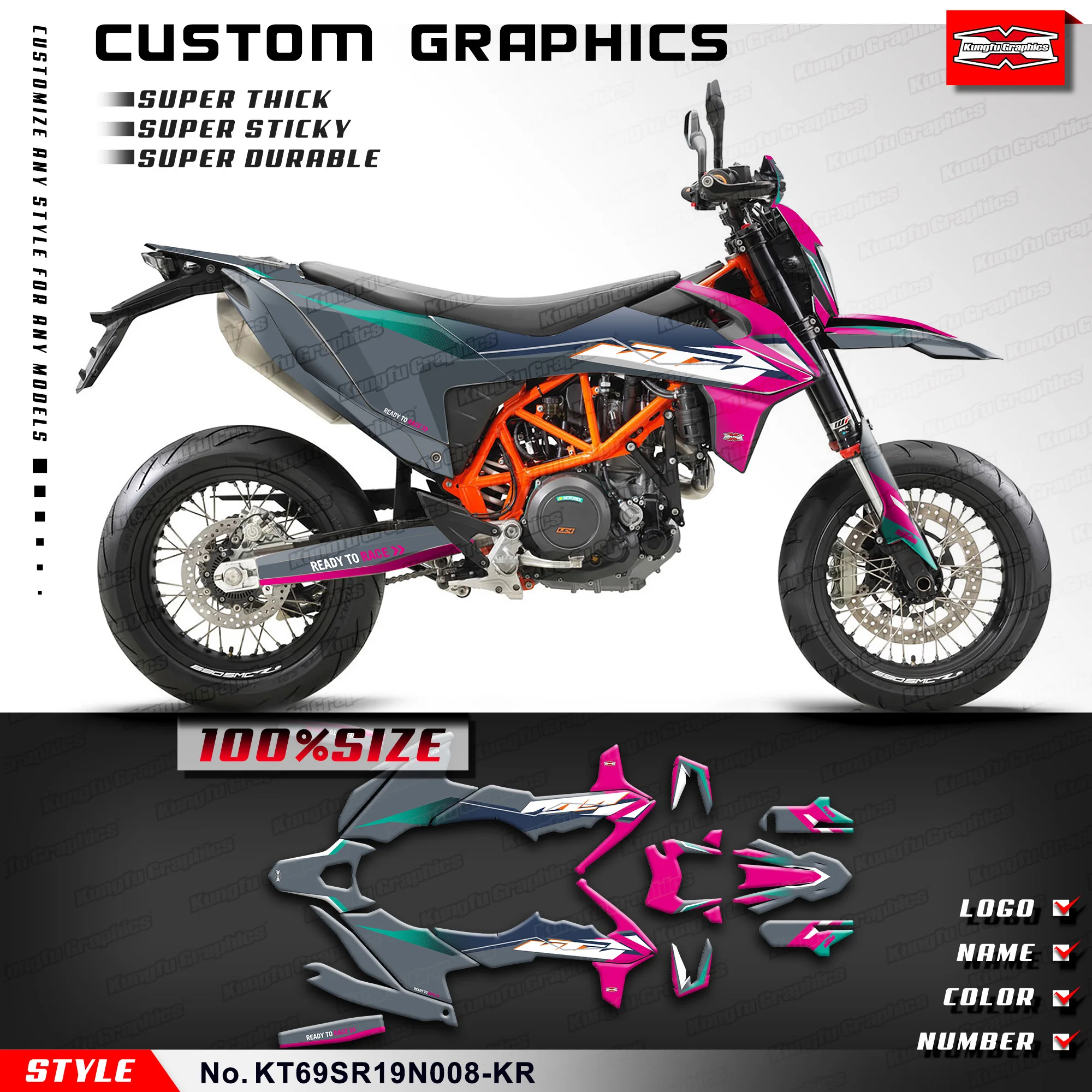 Наклейка KUNGFU GRAPHICS Racing для KTM 690 SMC R Enduro 2019 2020 2021 2022 2023 2024 KT69S(E)R19N008-KR