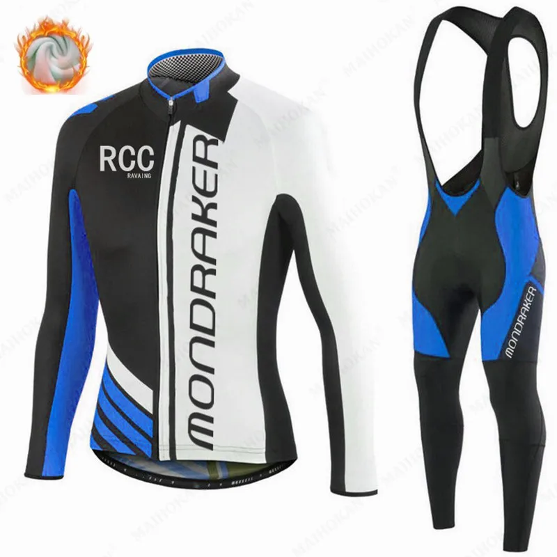 

New MONDRAKER Winter Long Sleeve Cycling Jersey Bike Bib Trousers Uniform Riding Clothes Thermal Fleece Bicycling Clothing Set