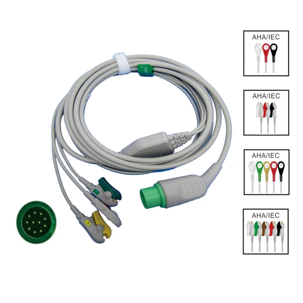 

Use for ECG Data, ECG Measurement Pulse Sensor,3/5 Leads ECG Cable,Compatible with Nihon kohden,tec-7621k/7631k,100kΩ Resistance