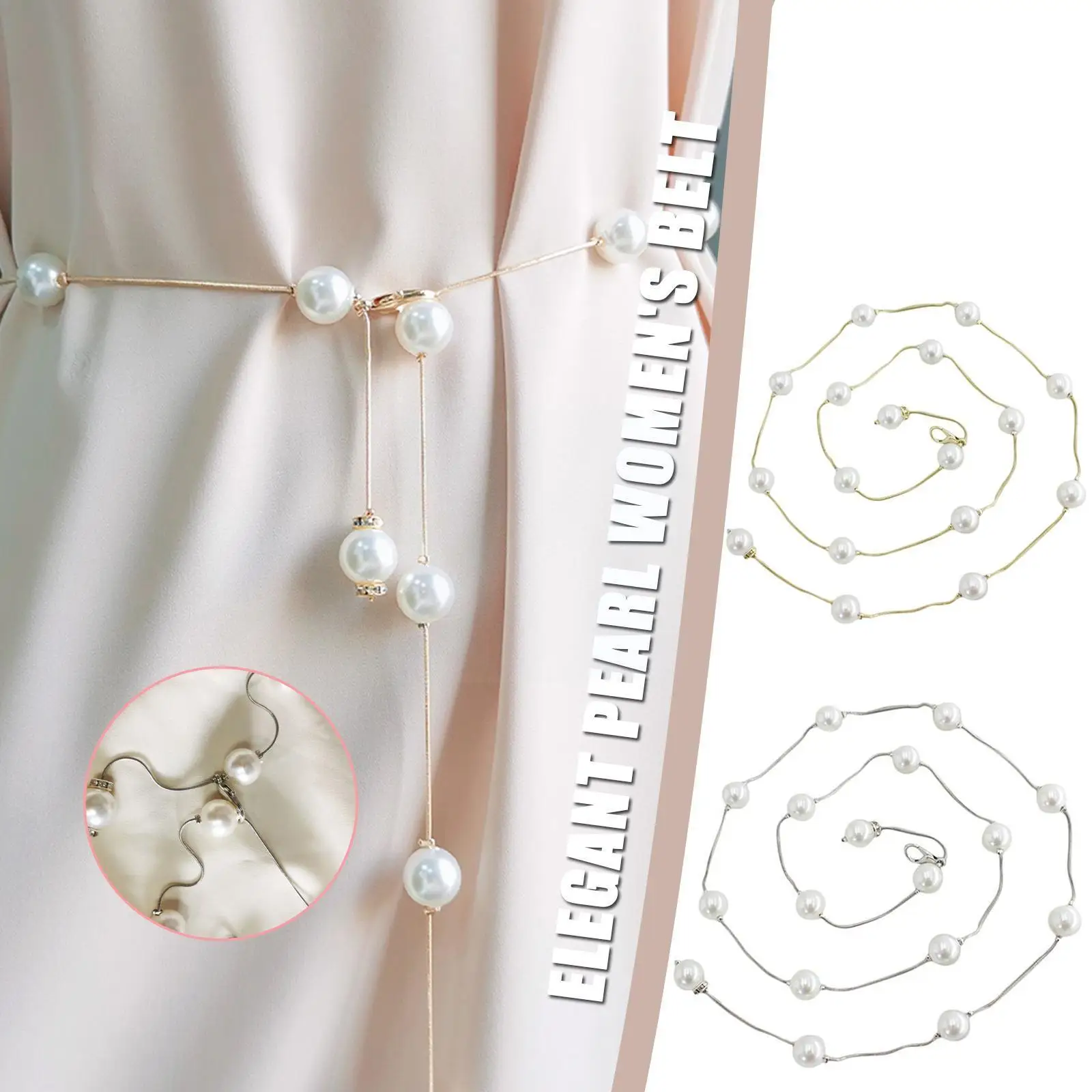 

New Elegant Pearl Women's Belt Simple Adjustable Metal Thin Chain Belt For Ladies Dress Skinny Waistband Decorative Jewelry W6R3