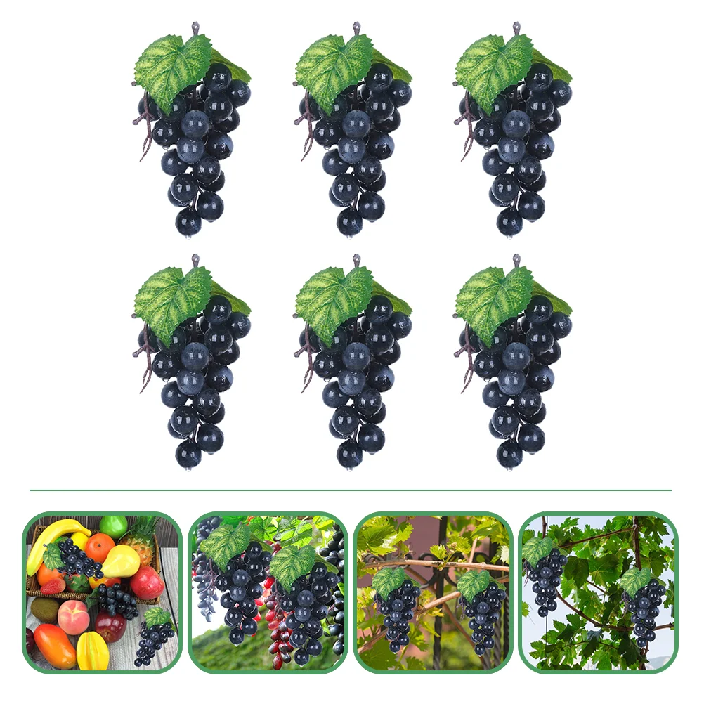 

6 Pcs Home Décor Simulation Fruit Green Grapes Fake Fruit Toddler Toy Decorative Foam Fruit Pendant Artificial Bunch Grapes