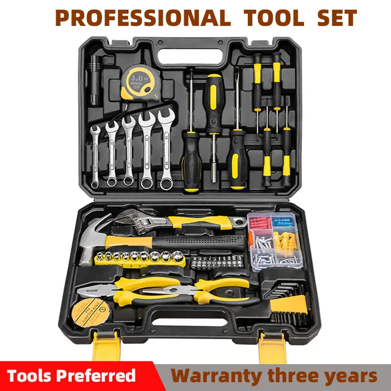 Complete Tool Kit Home Toolbox Auto Car Repair Tool Set with Hammer Pliers Screwdriver Wrench Socket Mechanical Work Tool Box