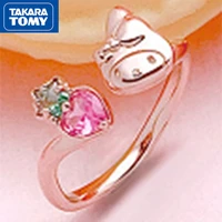 takara tomy woman strawberry crystal diamond hello kitty sterling silver elegant ring girl sweet adjustable opening hand jewelry
