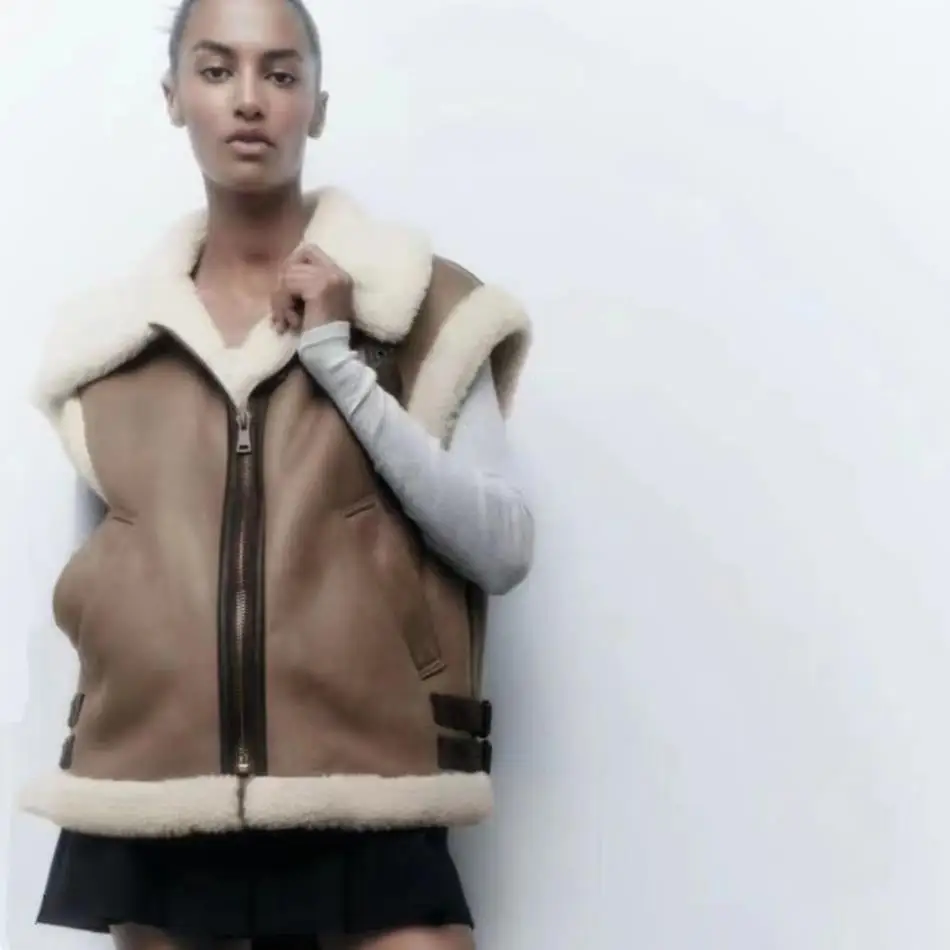 Women Fashion Patchwork Sleeveless Vest Waistcoat Loose Thicken Lapel Jacket Coat 2022 Winter Chic Tops Commuter Outwear Street