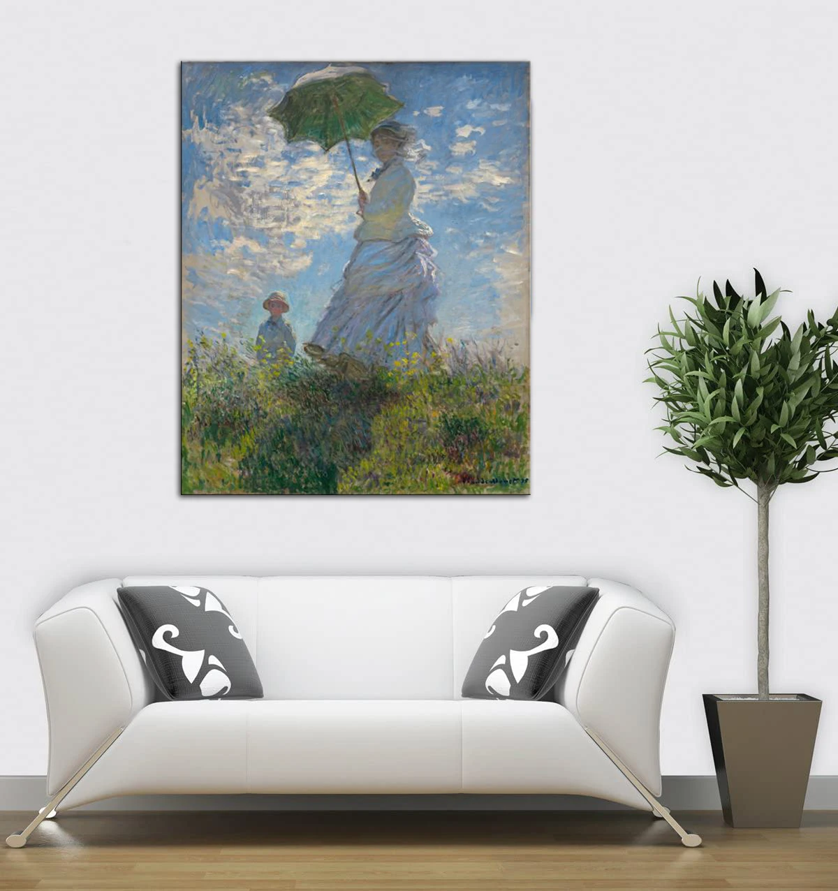 Женщина с зонтиком - Мадам Моне и ее сын Знаменитые картины Клода Моне на холсте для стены.