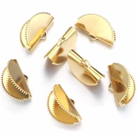 10pcs stainless steel sector ribbon crimps clasps cord end caps cove leather clip fastener connectors for diy jewelry making