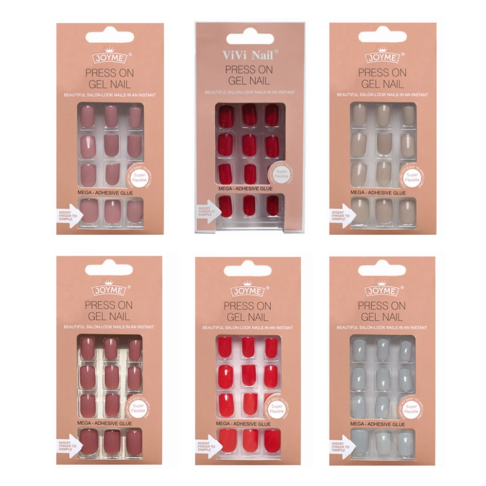 

24 шт., квадратные короткие накладные ногти с клеевой палочкой