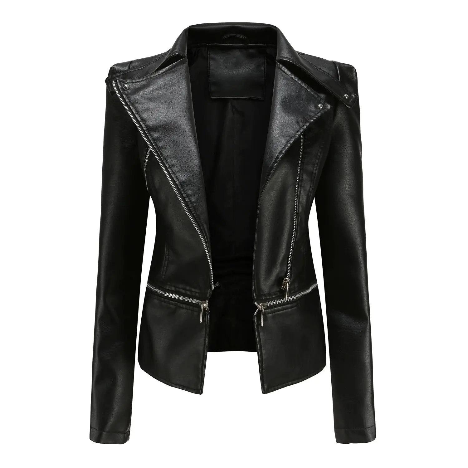 New women's leather jacket fashion autumn winter women's imitation leather Zipper jacket Tops popular hem can be removed coat