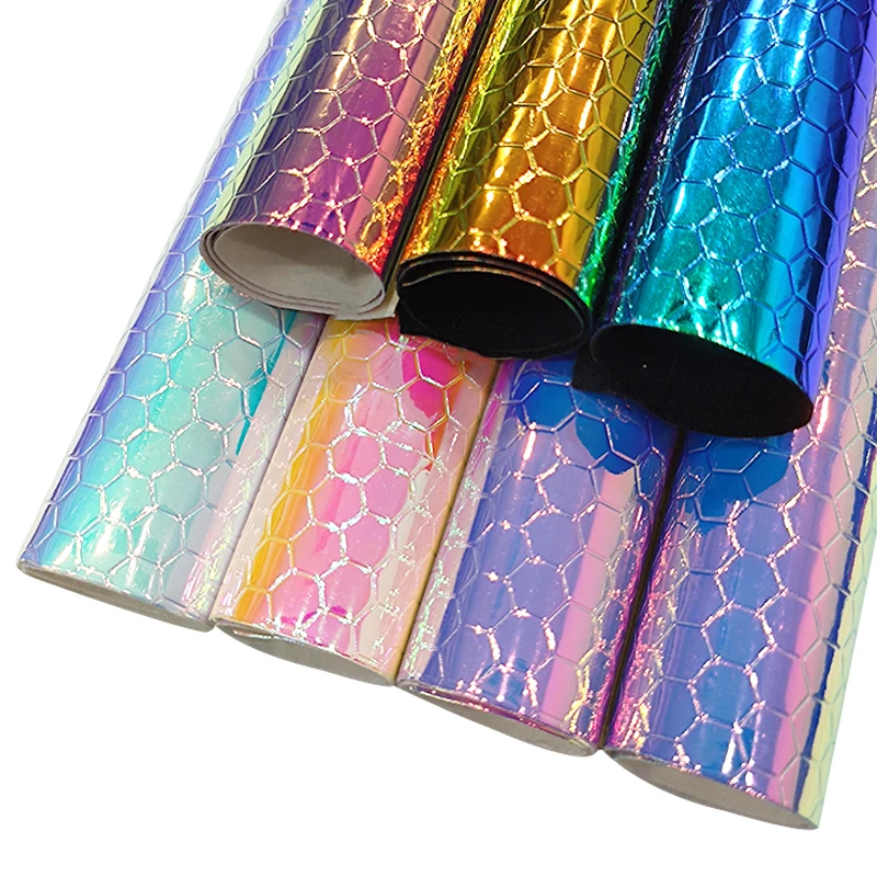 

XHT Geometric Design PU Holographic Embossed Faux Leather Fabric Sheet for Making Shoe/Bag/DIY Accessories/Hair Bow