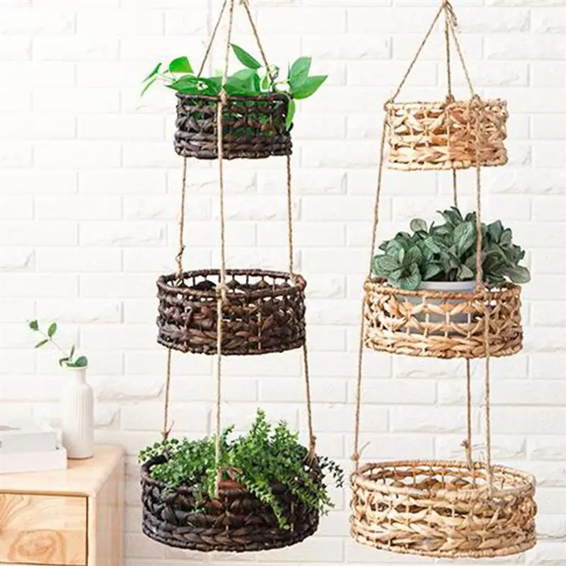 

Подвесной ротанговый корзина для цветов ручной работы, подвесная корзина с крючком, 1 комплект