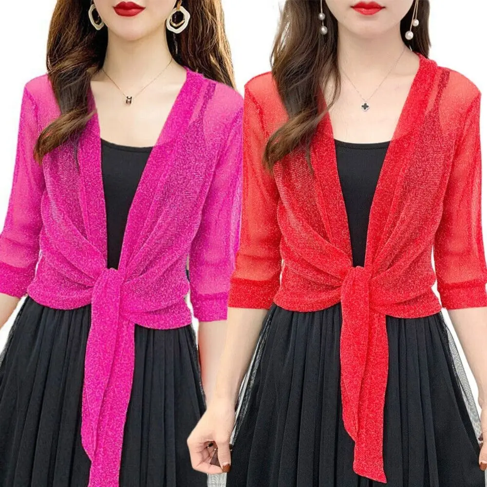 

Polyester Women's Cardigan New Tulle One Size Air-Conditioning Shirt Mesh Shawl Summer