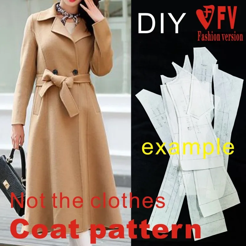 

Female soil mid-length large swing double-sided wool fleece coat windbreaker 1:1 pattern garment sewing drawing BFY-144