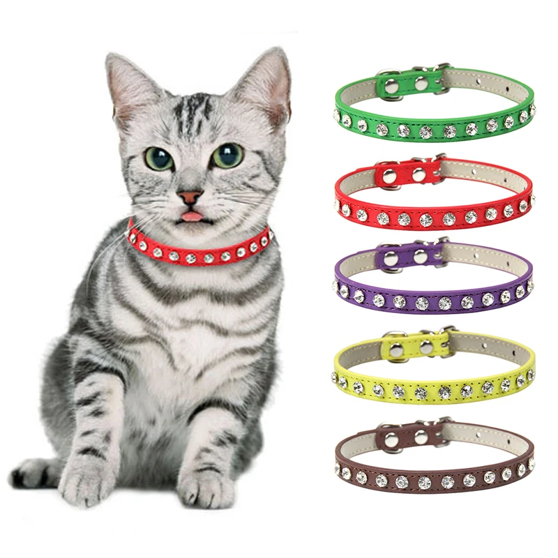 

Adjustable Colorful Shining Diamond Rhinestone Pet Collar PU Leather Neck Strap Safe for Cat Dog Soft Pet Supplies Accessories