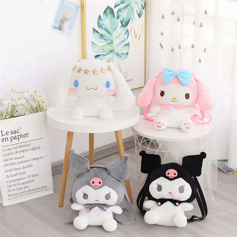 

Sanrio Backpack Cartoon Devil Cinnamoroll Melody Kuromi Kawaii Plush Messenger Cute Diagonal Package for Children Adult Girl Bag