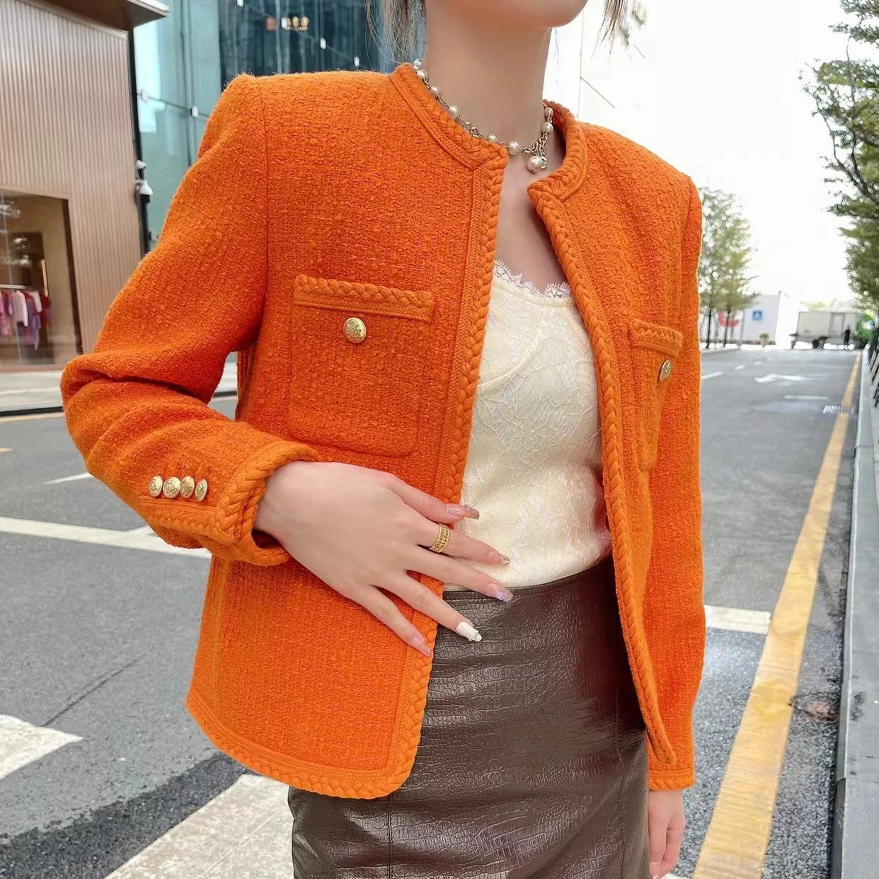 

128362 128363 Fashion Classic 22 Luxury designerer Women Spring Autumn Tweed Wool Knitting Cardigan Short Woolen Jacket Coat