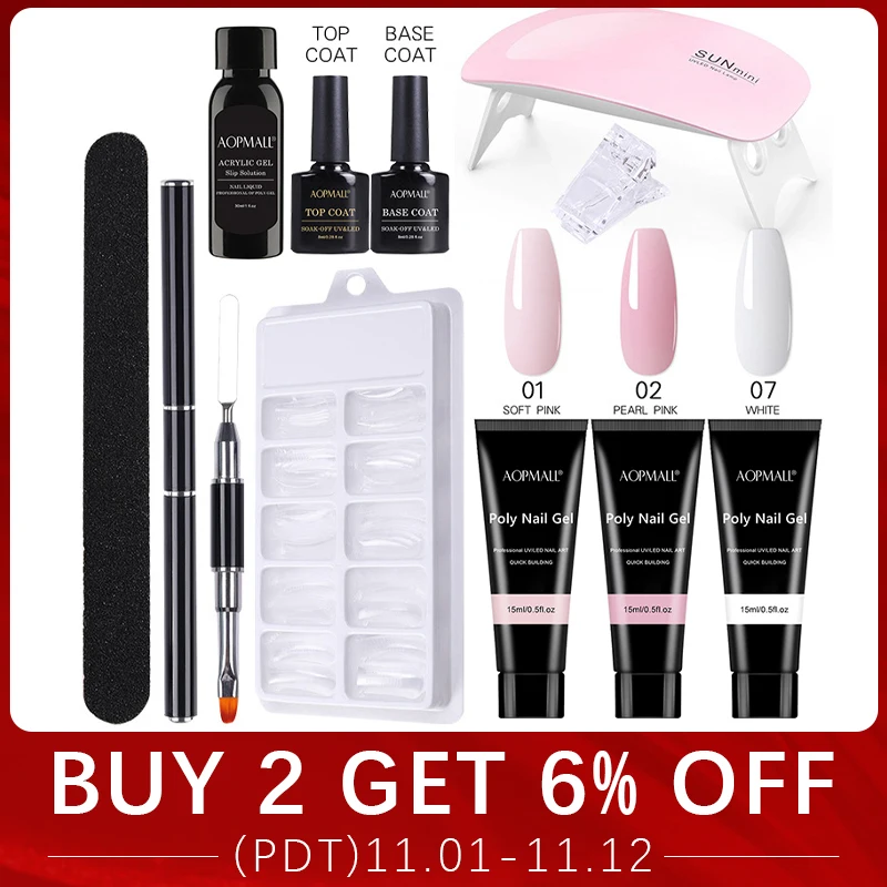 

AOPMALL Poly Nail Extension Gel Kit with UV Light LED Professional Poly Nail Gels Set for Nails Nails Art