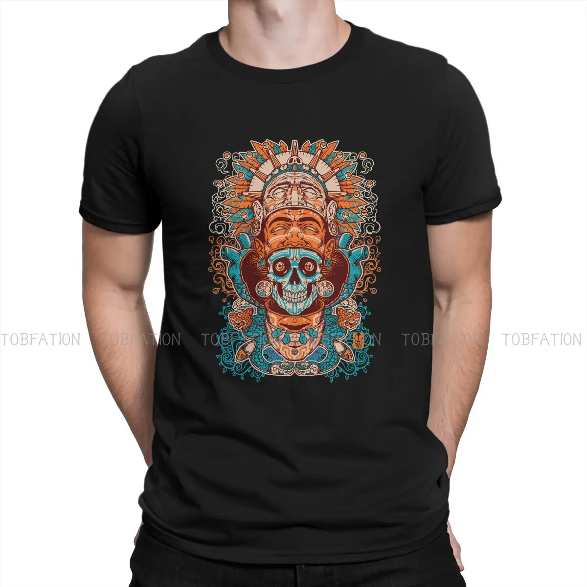 

Mexico Skull TShirt for Men 3 Sided Mask Soft Summer Sweatshirts T Shirt Novelty Trendy