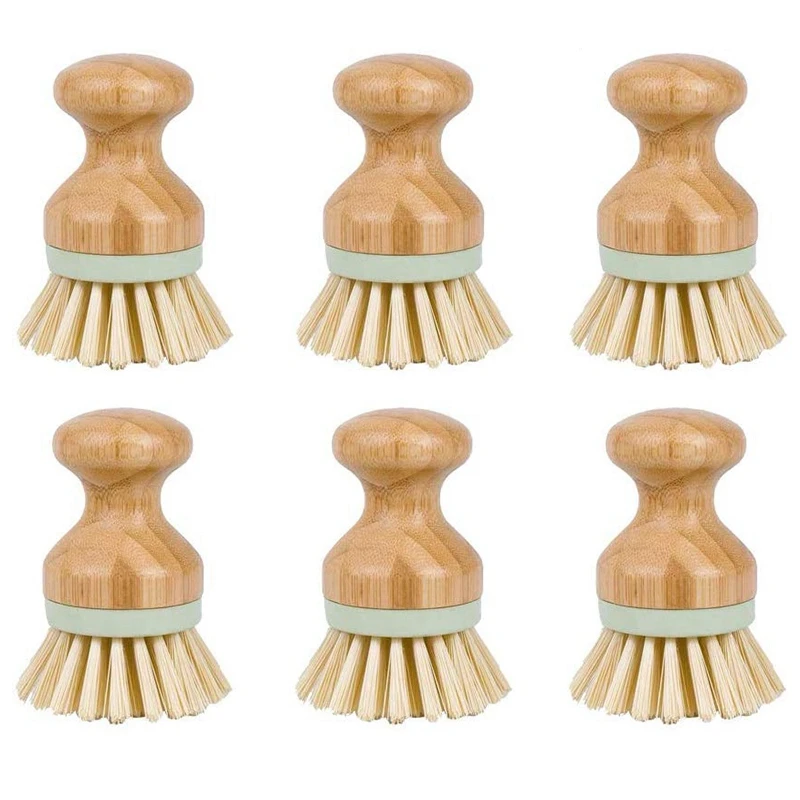 

Bamboo Mini Scrub Brush, 6 Pack Natural Bamboo Stiff Bristles Wet Cleaning Scrubber, Wash Cast Iron Pots, Pans, Vegetables - For