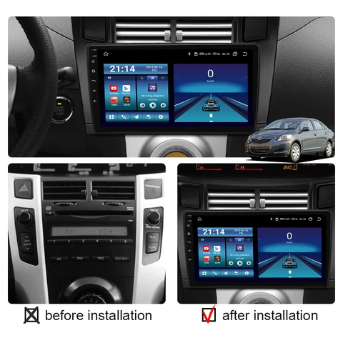 2 Din Android 14 Wireless Carplay для Toyota Yaris 2005-2012 Автомобильный радиоприемник Мультимедийный видеоплеер Навигация GPS Стерео головное устройство