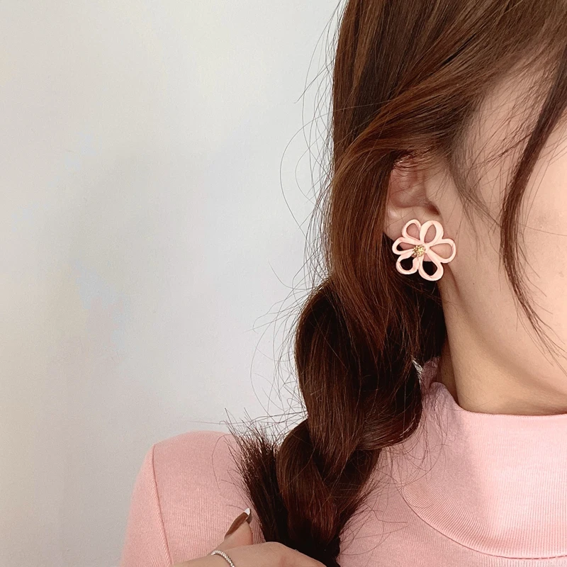 Весенние розовые серьги в форме цветка 2022 милые серьги-капли дешевые корейские