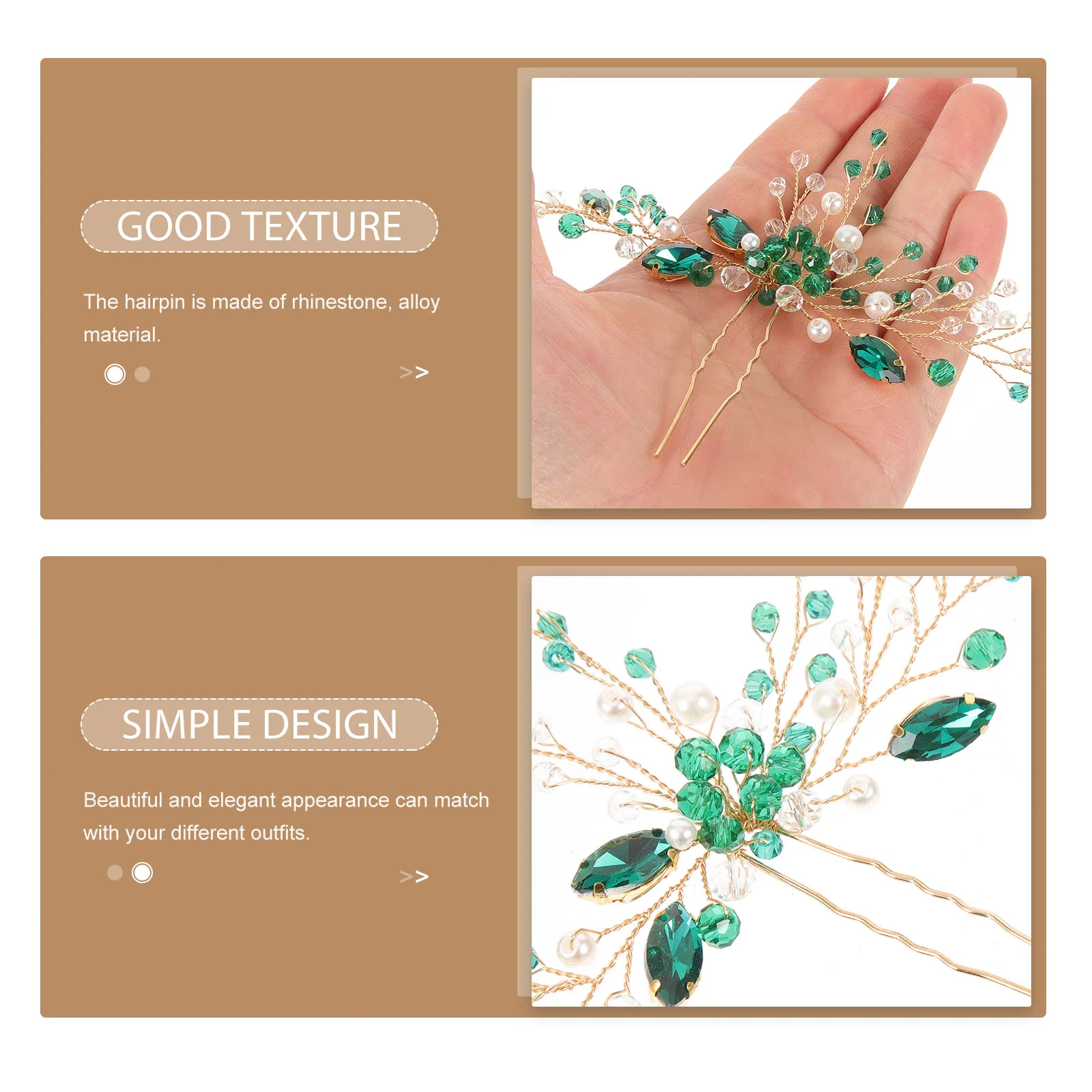 Зеленая заколка для волос со стразами свадебная U-образная форма подарок