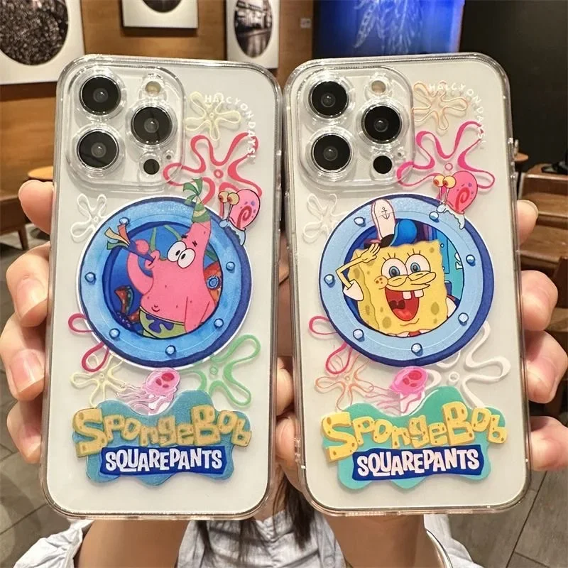 Магнитный чехол для телефона Magsafe с рисунком S-SpongeBobs iPhone 16 15 14 13 12 11 8 7 Plus Pro Max X XR XSMax