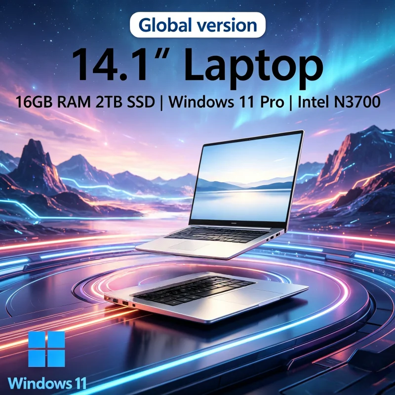 Фото Великолепный ультратонкий ноутбук Lilliputian 14.1'' 2026 года, 16 ГБ ОЗУ, 2 ТБ SSD, Intel N3700, экран 1080P, Windows 11 Pro, для развлечений и работы №1