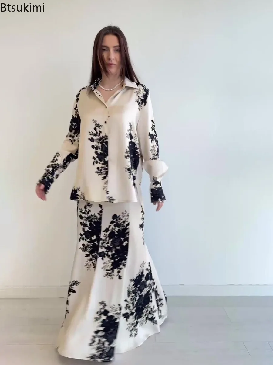 Фото Комплекты из двух предметов, женские наряды, мусульманская мода, рубашка с цветочным принтом, юбка, комплекты Рамадан, Марокко, Дубай, Абая, исламская одежда, комплект платьев №3