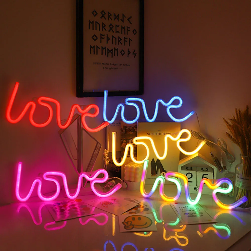 

LED Neon Lights Love Shape Night Light Sign Lamp Battery USB Double Powered Nightlight for Indoor Christmas Wedding Birthday