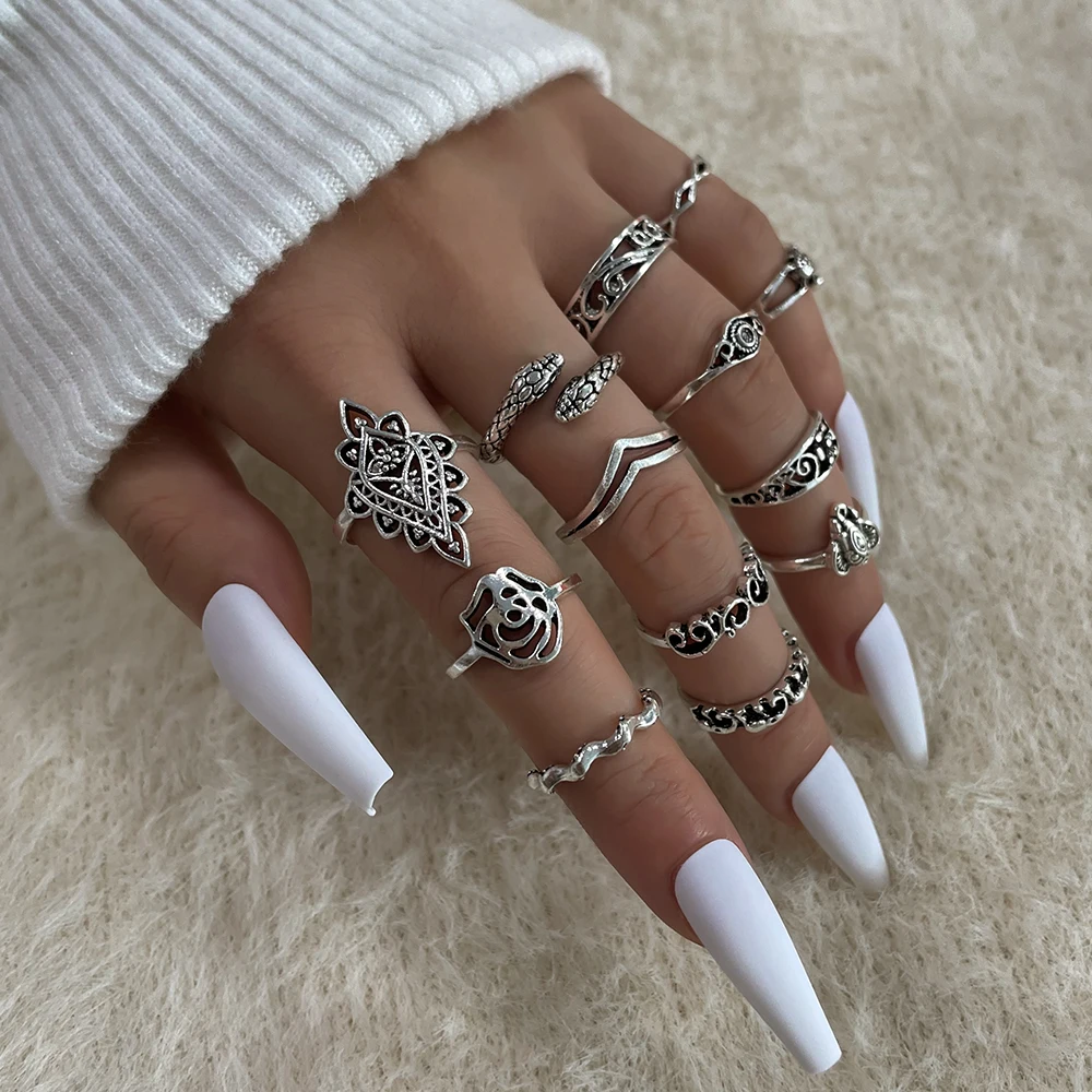 

Aprilwell 13 Pcs Bohemian New Design Rings Set for Women Silver Color 2022 Trendy Geometric Ethnic Element Jewelry Gifts Anillos